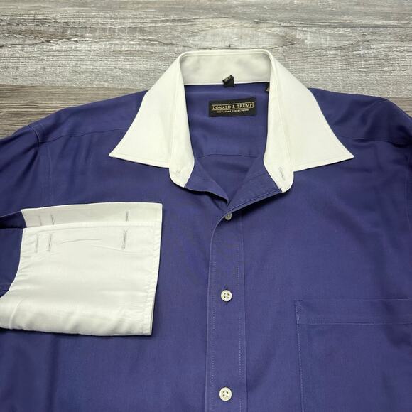 Donald J. Trump Signature Collection Blue Men 16.5 34/35 French Cuff Dress Shirt - Picture 1 of 8